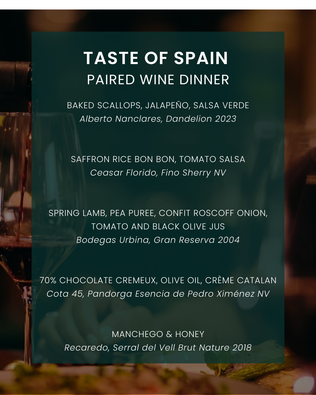 Image of Taste of Spain: Paired Wine Dinner